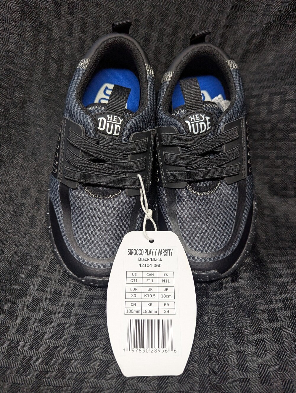 Black/Charcoal Hey Dude Sirocco Play V Varsity Sneakers.